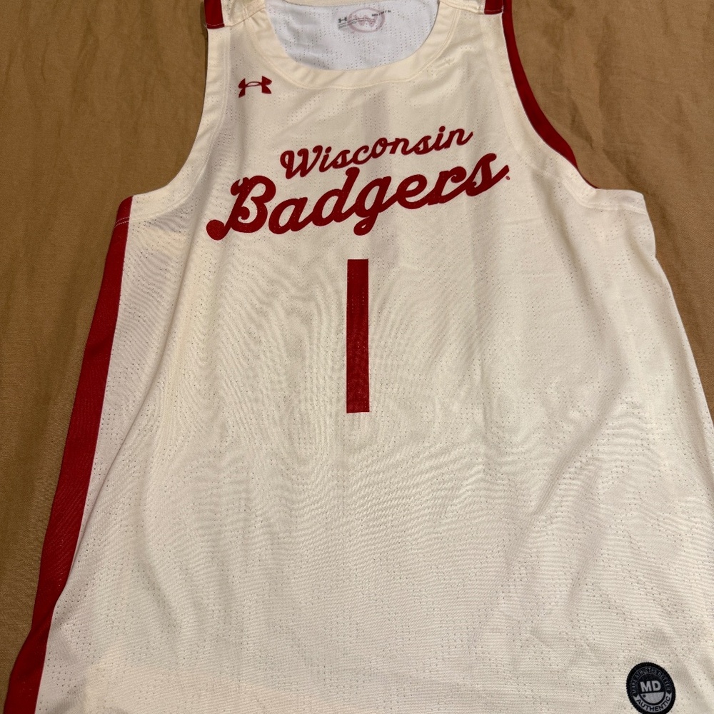 Under Armour Wisconsin Badgers Basketball Jersey, Cream/Red, Medium